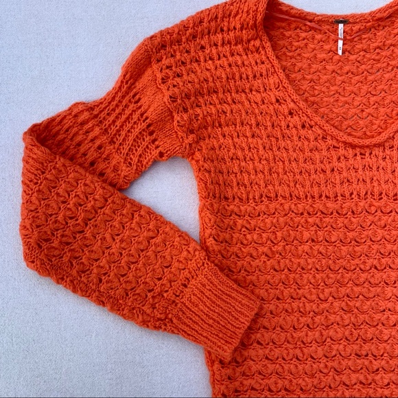 FREE PEOPLE Crashing Waves Oversized Sweater Tangerine - Picture 8 of 11